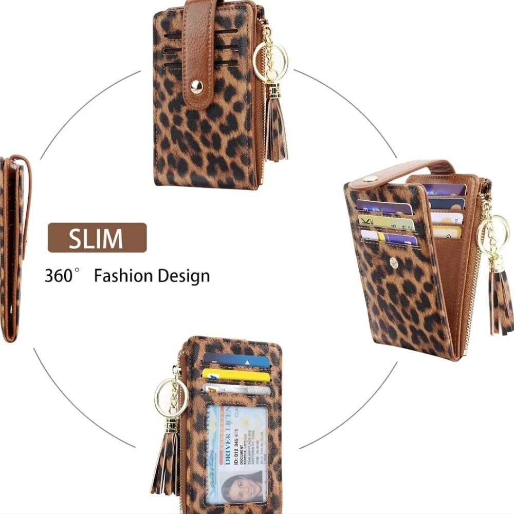 Leopard Print Wallet with Tassel Keychain
